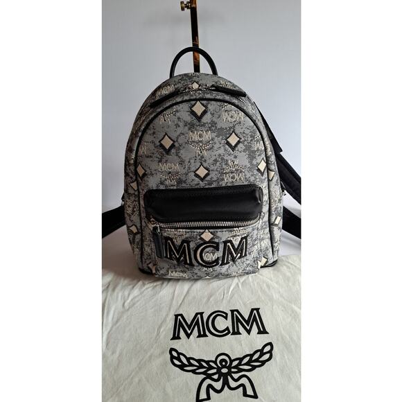 AUTHENTIC NWT MCM Vintage Jacquard Monogram Grey/Black Backpack Mini MSRP $1050 - Picture 9 of 9